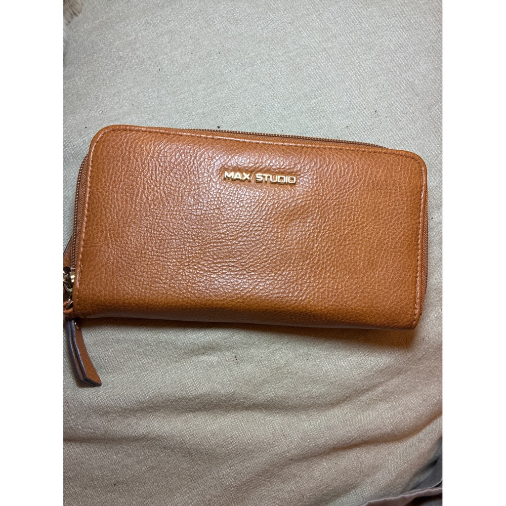 Max Studio Cognac Brown Pebble Vegan Leather Zip Around Continental Wallet
